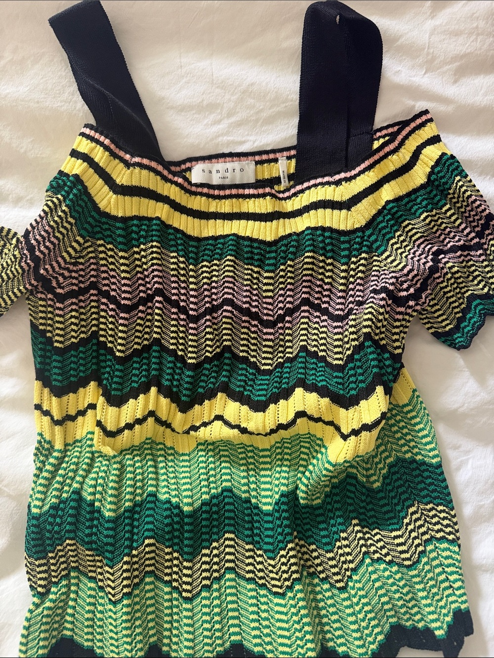 Sandro Multicolor Zigzag Knit Tank - Yellow, Green, Black, Pink